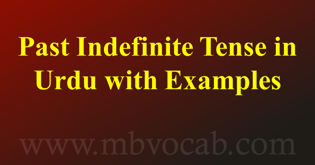 Past Indefinite Tense In Urdu With Examples Vocab